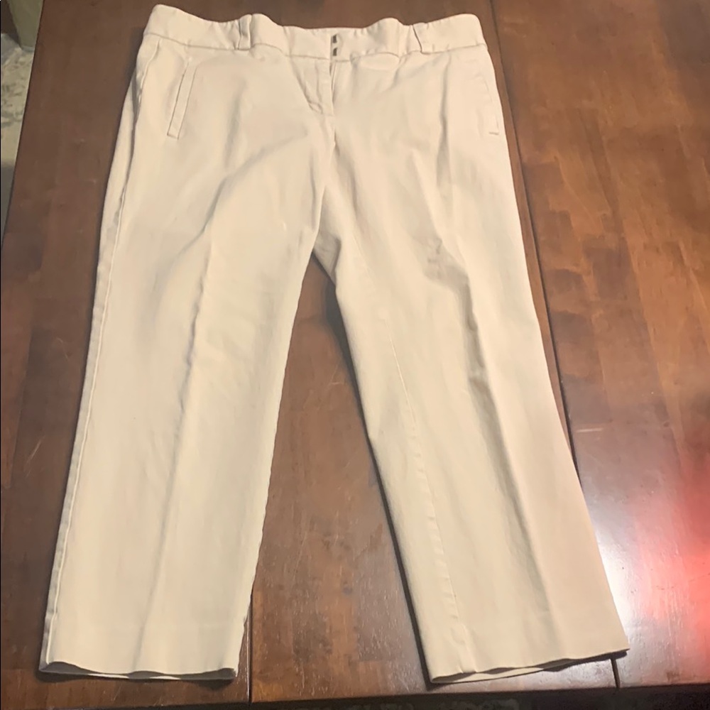 LOFT Cream Chinos Straight Leg Cotton Blend-cropped